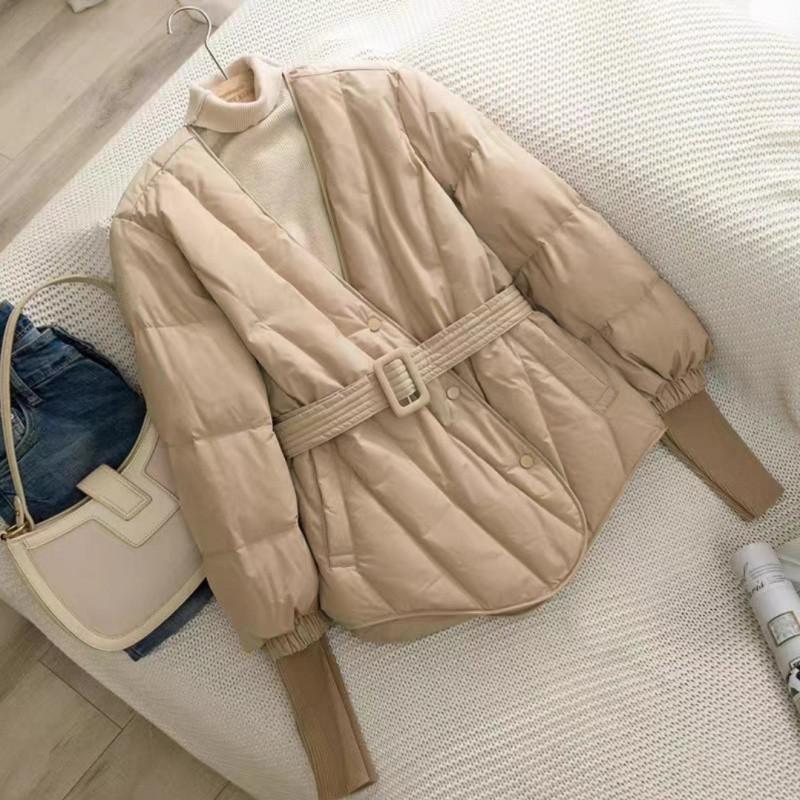 Down Jacket Collarless Waist Autumn and Wintertime Korean Version Fitted Jacket S