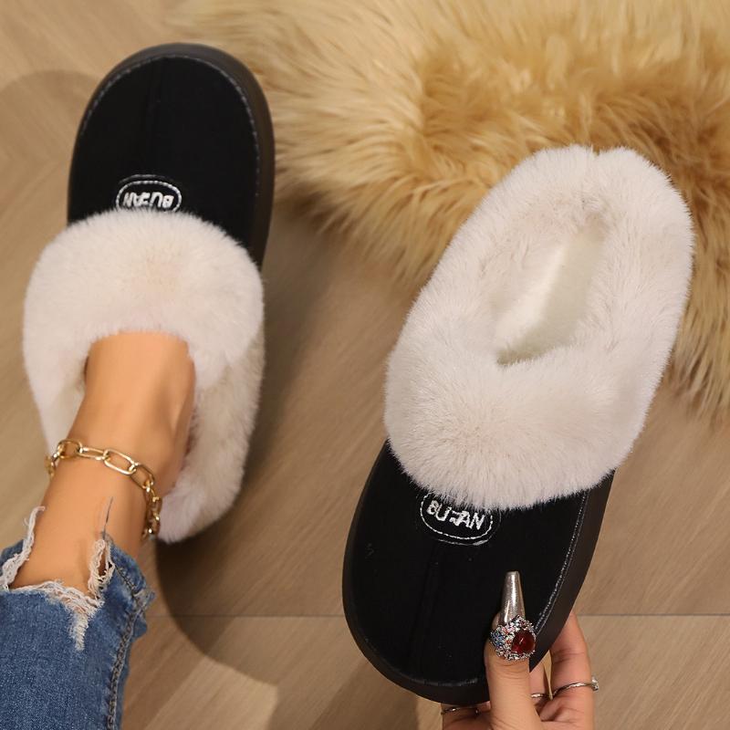 Fashion Plus Size Women Indoor Warm Fluffy Slippers Soft Faux Fur Thick Sole Lovers Winter Platform Shoes Female Male Home Floor Slipper