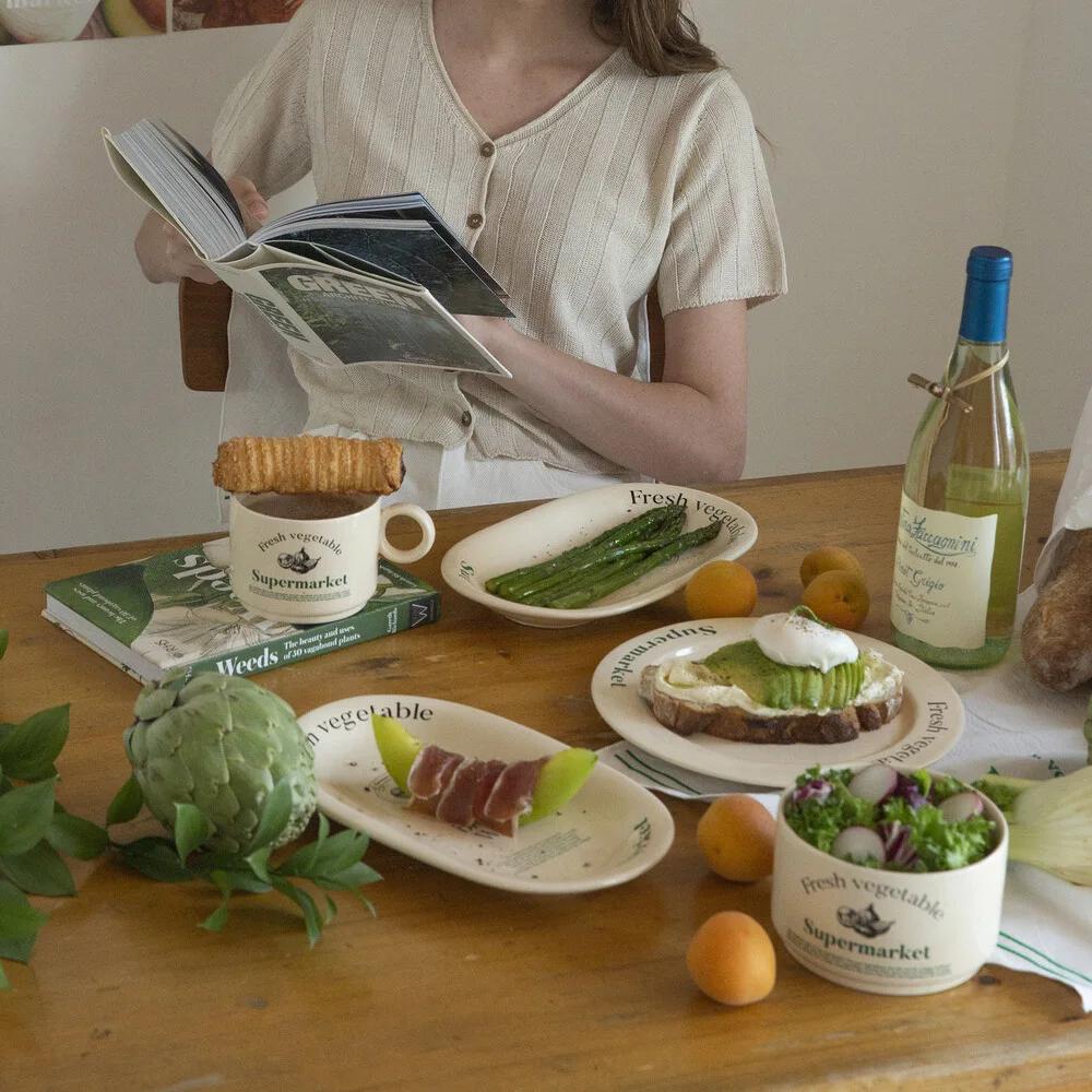 Koreanischer INS Gleicher Buchstabe Keramikteller Schüssel Nachmittagstee Geschirr Creme Morgenbecher Net Red Kreatives Zuhause Gericht Geburtstagsgeschenk