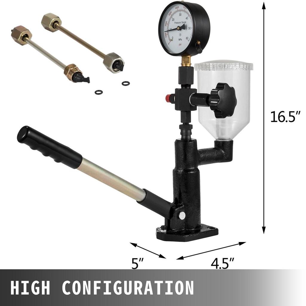 Diesel Injector Nozzle Pressure Tester, Fuel Injector Nozzles Tester with Dual Scale Gauge To Adjust Injector Nozzle Pressure and Test Diesel Injector