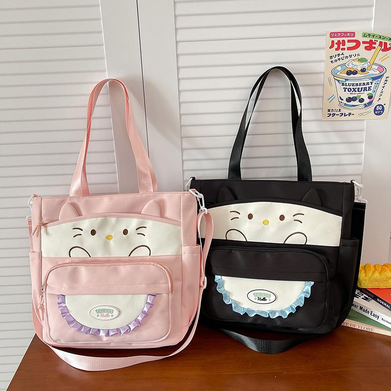 Cartoon Cat Crossbody Bag College Style Large Capacity Shoulder Tote Bag Student Class Book Bag