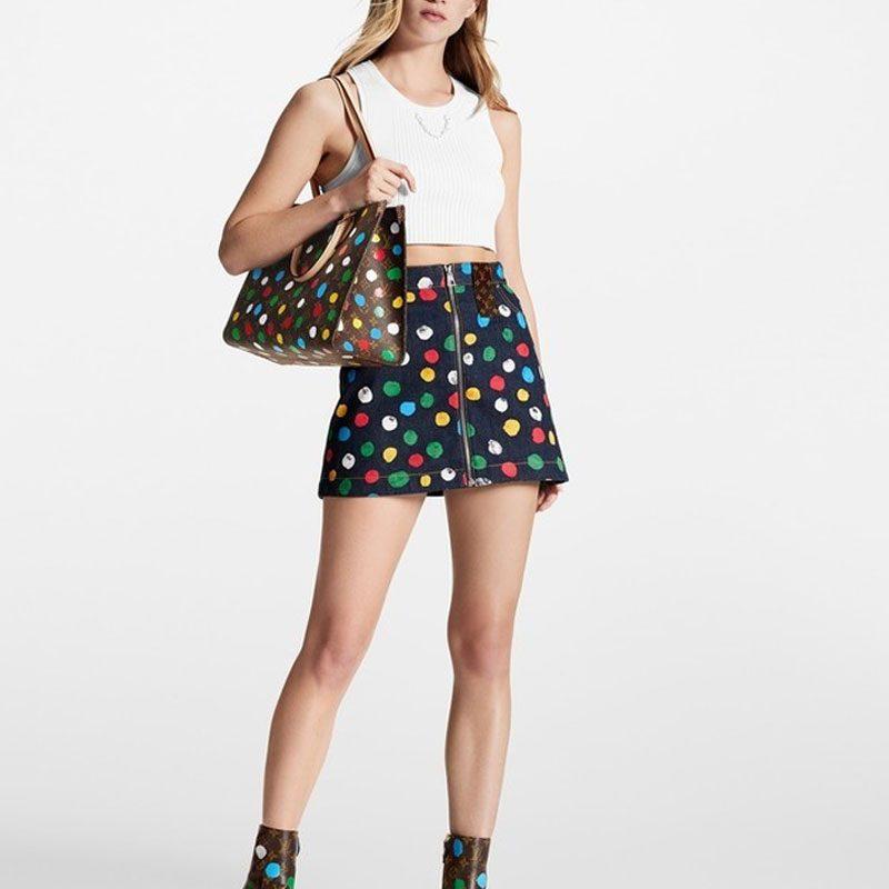 Louis Vuitton X Yayoi Kusama Painted Dots Denim Mini Skirt Indigo/Blue 1AB7PI
