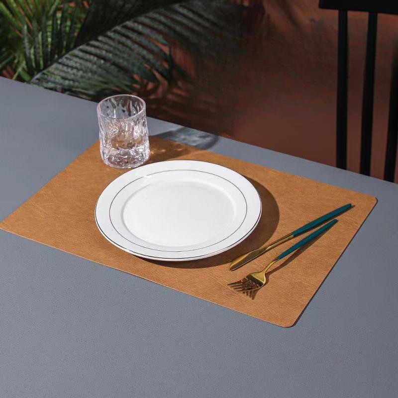 Inmos 4PC Cowhide-style Waterproof and Oil-resistant Faux Leather Table Mat Double-sided Rectangular Placemat Wash-free Design
