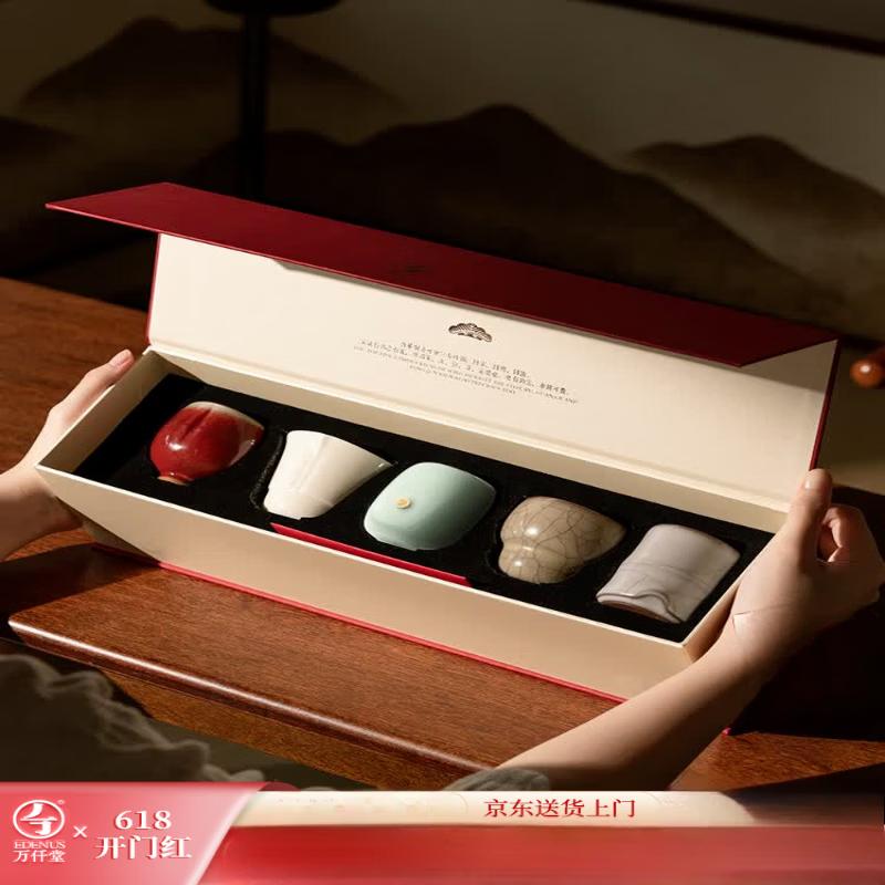 Edenus Ru Kiln Ceramic Teacup Set (5-Piece Gift Box)