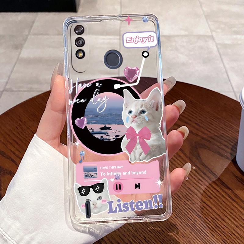 Casing For ITEL A56 Pro Case ITELA56 Transparent Silicone Aesthetic Cute Cat Astronaut Soft TPU Bumper Cover ITEL A56 Phone Case