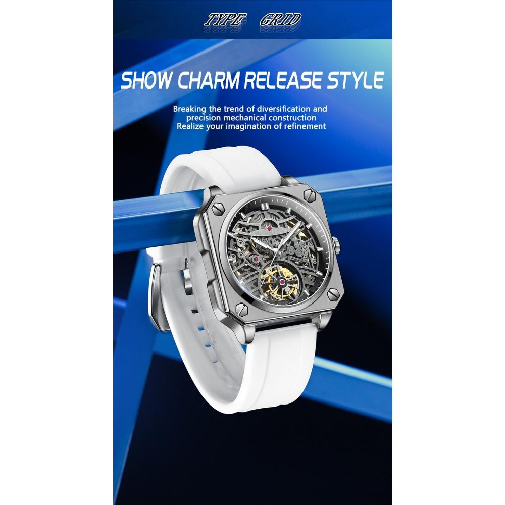 High-End Herrenuhr Skelett Mechanische Uhr Luxus Quadratisch Edelstahlarmband Automatisch Selbstaufziehend Wasserdicht Lumin