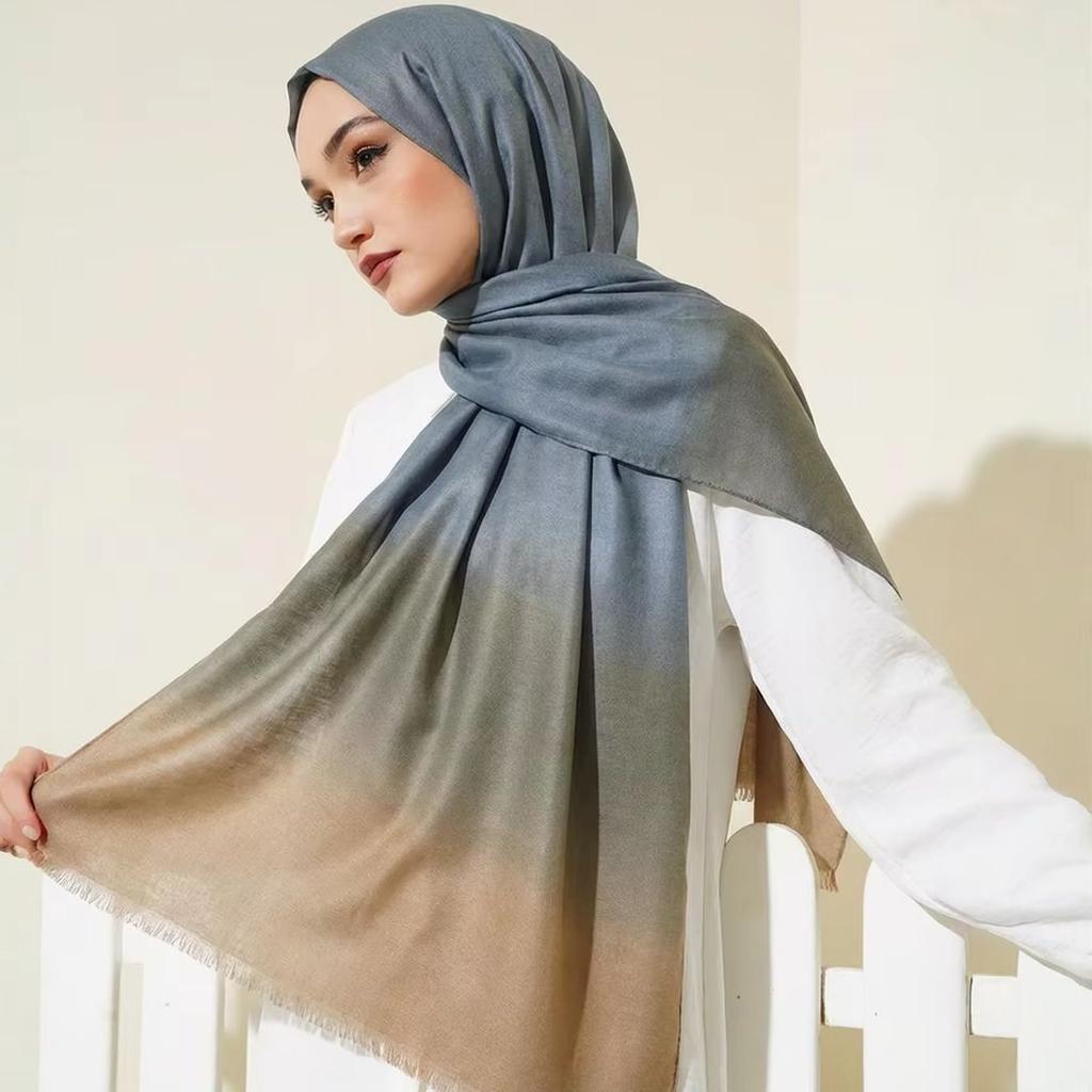 Wholesale Large Women Voile Hijab Viscose Scarf Ramadan Gradient Ombre Shawls and Wraps Glitter Female Foulards Hijabs
