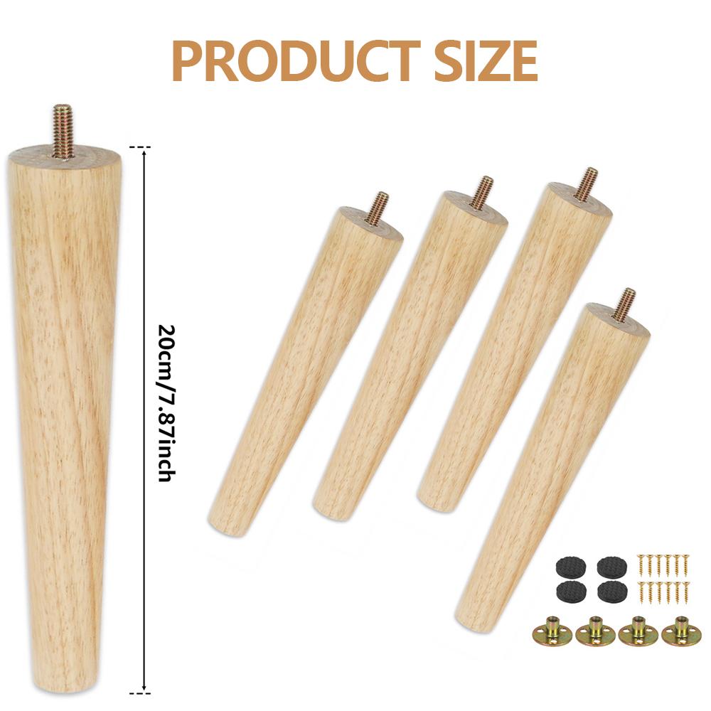 4Pcs Furniture Leg Wooden Replacement Furniture Feet 8/15/20cm Height Table Leg with Screws Foot Pads for Sofa Chair Bed Cabinet