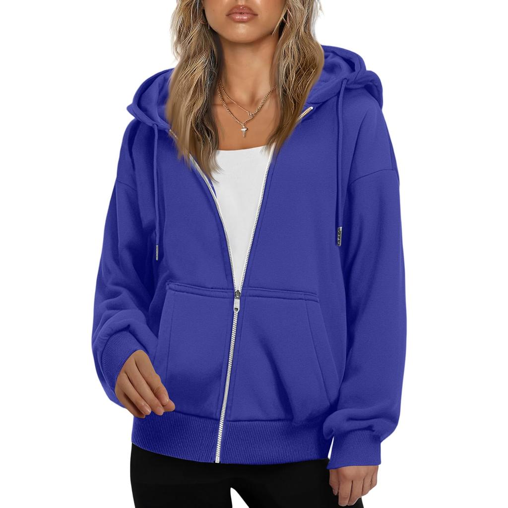 Women's Fashionable Loose Fleece Hooded Casual Cardigan With Zipper Sweatshirt