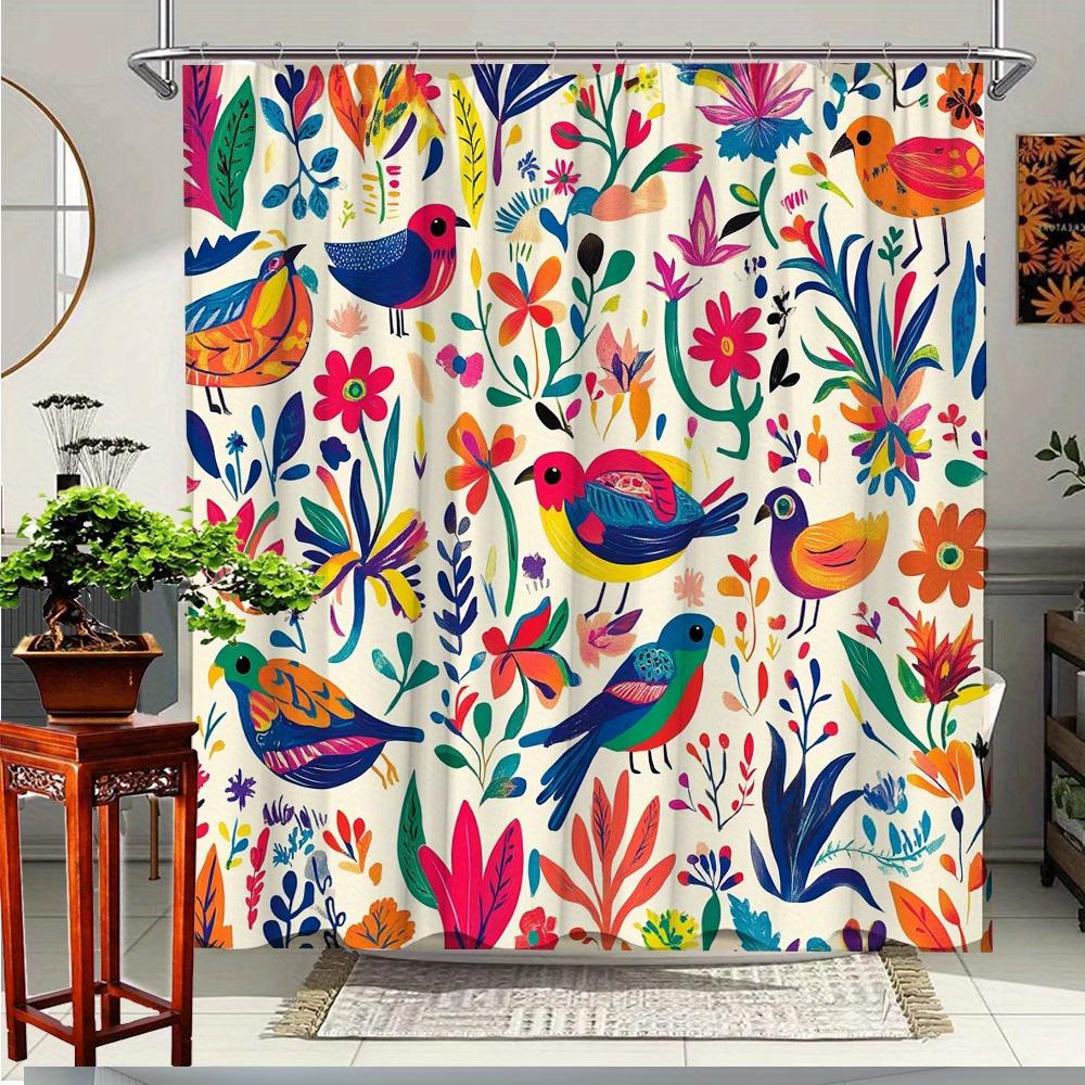 1 Pieza Cortina de Ducha de Pájaros y Flores de Colores - Decoración de Baño Vibrante con Temática de la Naturaleza, Tejido de Poliéster Duradero, 70.8X70.8 Pulgadas
