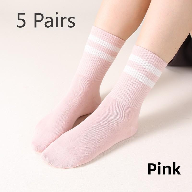 5 Pairs Women's Summer Mid-tube Socks Deodorant Women's Socks Antibacterial Boneless Striped Sports Socks Silk Stockings