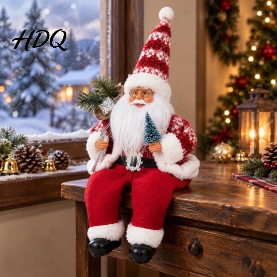 Indoor Festive Shelf Sitter Christmas Sitting Santa Claus Figurine Cute Doll with Gift Bag Xmas Home Ornament Collection And Presents for Holiday