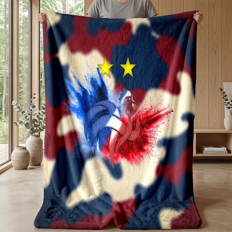 France Football Printed Flannel Blanket Skin Friendly Warm Decorative Throw for Indoor Couch Bed Daily Use