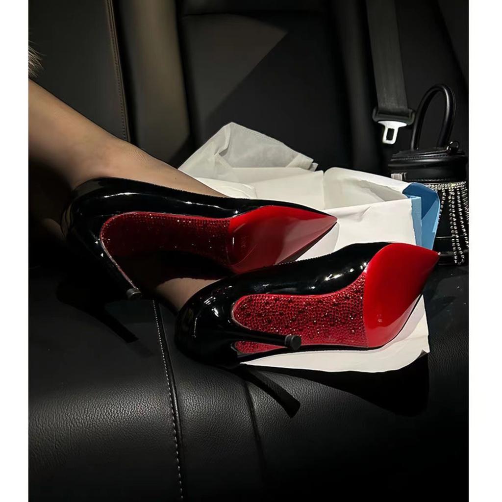 Red-soled high-heeled shoes women's new black sexy professional patent leather pointed single shoes stiletto women's shoes