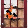 Indoor Outdoor Holiday Decor Halloween Door Sign Artificial Floral Branch Crow Moon Wall Hanger with Fabric Hanging Bird Spooky Window Yard