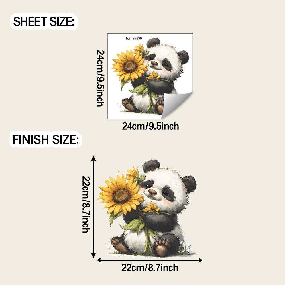 

A Cartoon Holding A Decorative Wall Sticker Featuring A Sunflower-themed Panda Toilet Decoration for A Toilet Set.