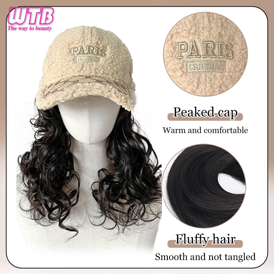WTB Synthetic Hat Short Curly Hair Wig Integrated Women's Fashion Age-reducing Autumn and Winter Warm Baseball Hat Wig