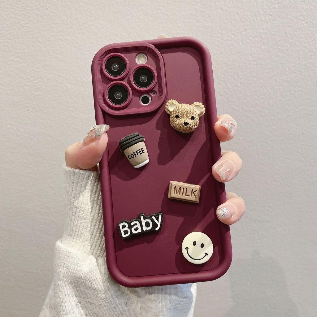 Gaozhu Suitable for Apple 16PRO Coffee Bear Jewelry Mobile Phone Case IPhone 11/12 Full-inclusive Anti-fall Protection Case