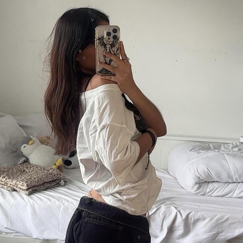 Amerikansk Street Hip Hop Munnprint Løs T-skjorte Dame Personlig Casual Topp