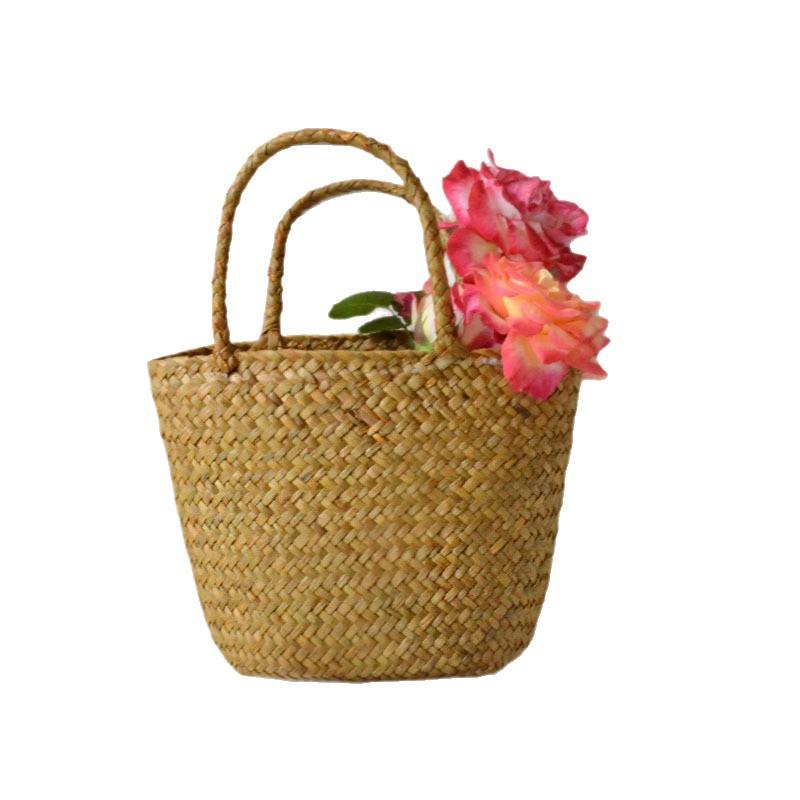 Casual Straw Bag Natural Wicker Tote Bags Women Braided Handbag for Garden Handmade Mini Woven Rattan Bags