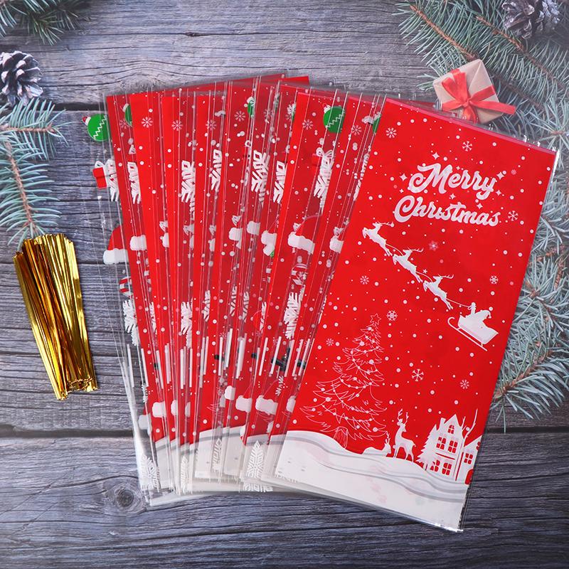 Lot de 50 sachets de bonbons et biscuits de Noël avec attaches pour cadeaux de fête prénatale, anniversaire d'enfant, Noël