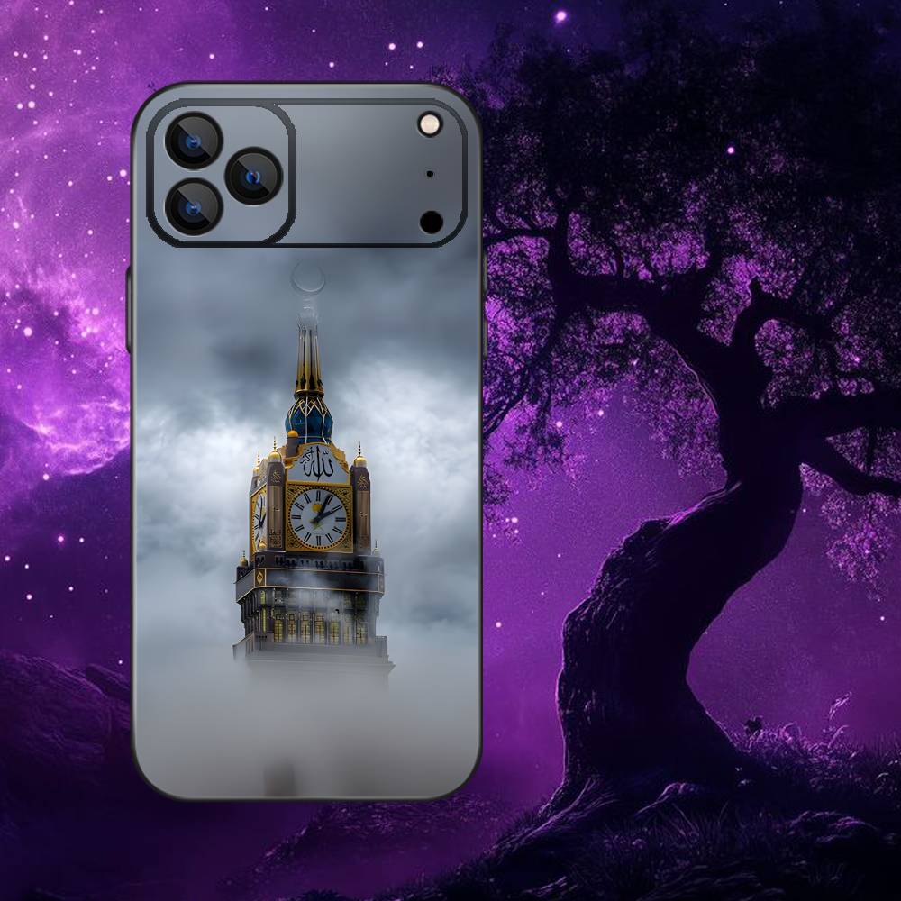 Moslem and kaaba Phone Case For iPhone 17,16,15,14,13,12,Pro,Max,Plus,E,SE4,Air,Mini Black Soft Box