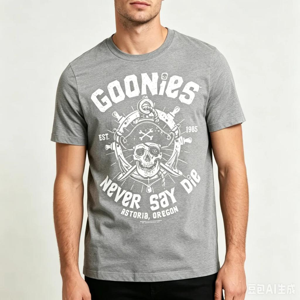2026 Trendy Unisexs Goonies Never Say Die Tshirt Vintage 80s Movie Style Skull Pirate Graphic T Shirt Fashion Street Harajuku Top