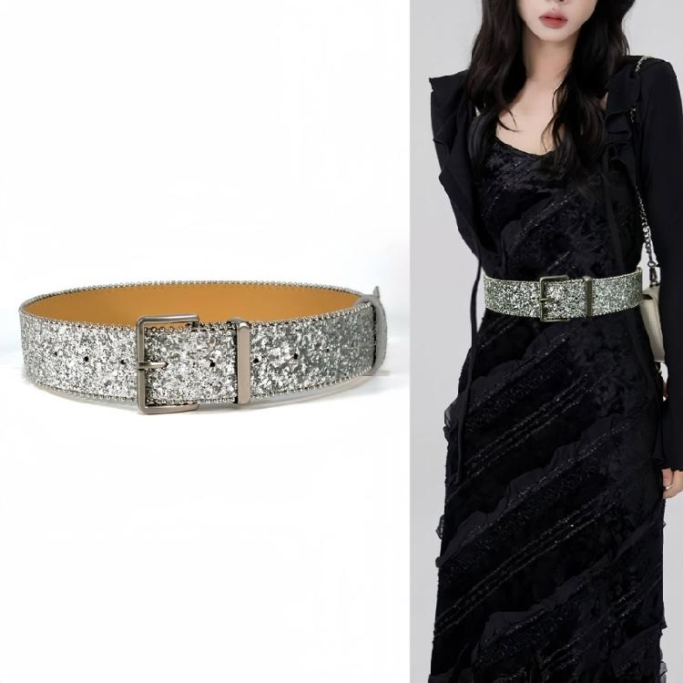 Blingbling Pin Buckle Waist Belt for Women Sequined Belt All Matching Wide Belt Shimmering Belt for Party Wear Dresses