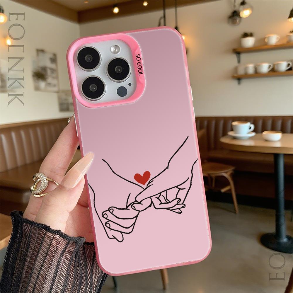 Hands with Red Heart Line Art Hard Phone Case for Iphone 16 15 14 13 12 11 Pro Max Mini Shockproof Anti-Scratch Protective Cover