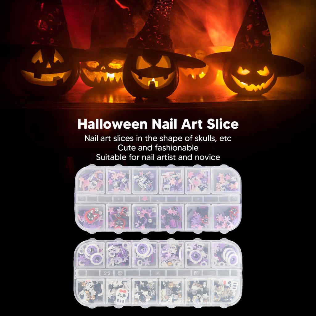 2 Box Salon 3D Skull Pattern Nail Art Slices Clay Halloween Nail Art Sequins Party Decoration for Women