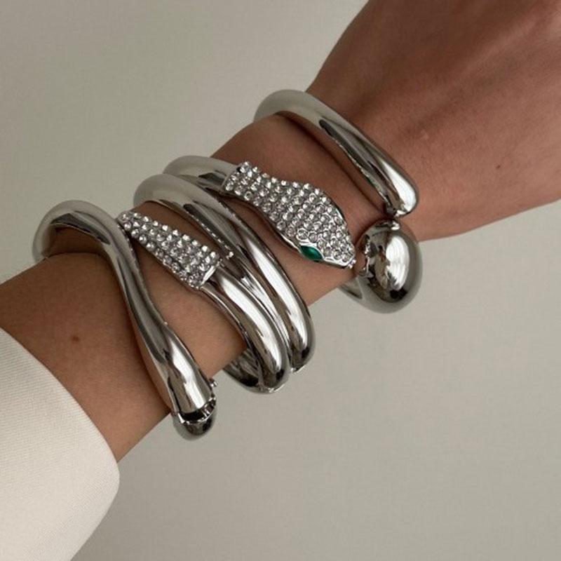 Gold Color Chunky Metal Snake Geometric Wide Cuff Bangles for Women Open Irregular Bracelets Bangle Men Goth Punk Jewelry