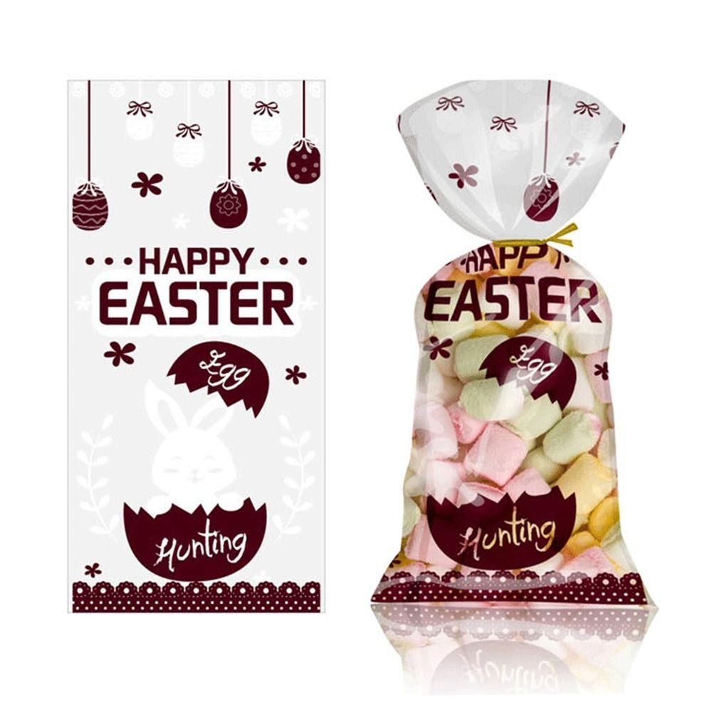 50PCS Happy Easter Biscuit Bags Egg Bunny Chick Gifts Box Easter Candy Bags Party Decoration