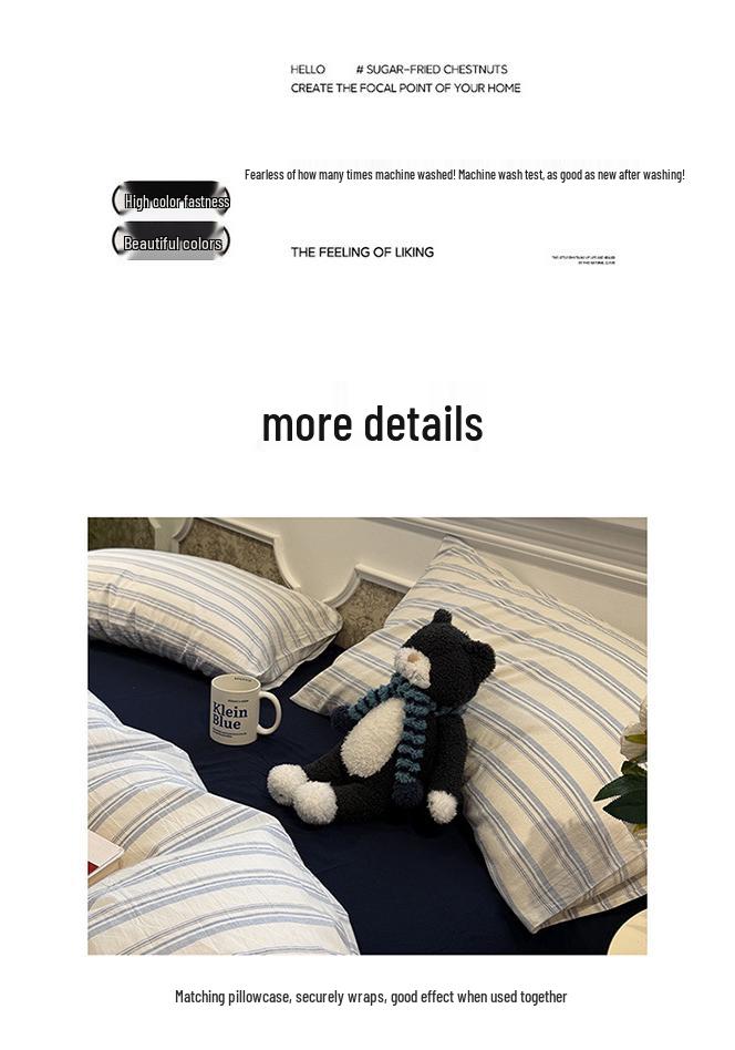 Washable Cotton Stripe Plaid Soft Bed Set: Includes Duvet Cover, Fitted Sheet & Pillowcases.