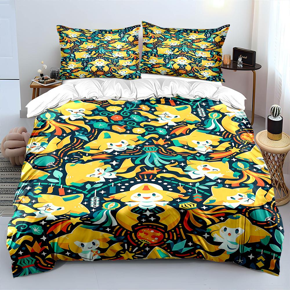Pokemon Jirachi Printed Bedding Set 3PC 1 Duvet Cover 2 Pillowcases Adult and Children Warm Soft Bedding Set Luxury Gift