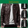 Classic Men's Faux Leather Jacket With Stand Collar For A Sleek Motorcycle Biker Look