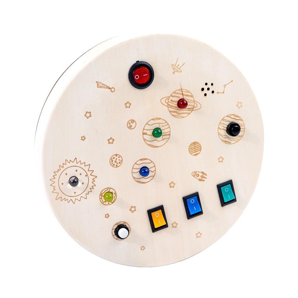 Wooden busy board circuit LED light simulation socket switch unlocking teaching aids life skills cognitive toys