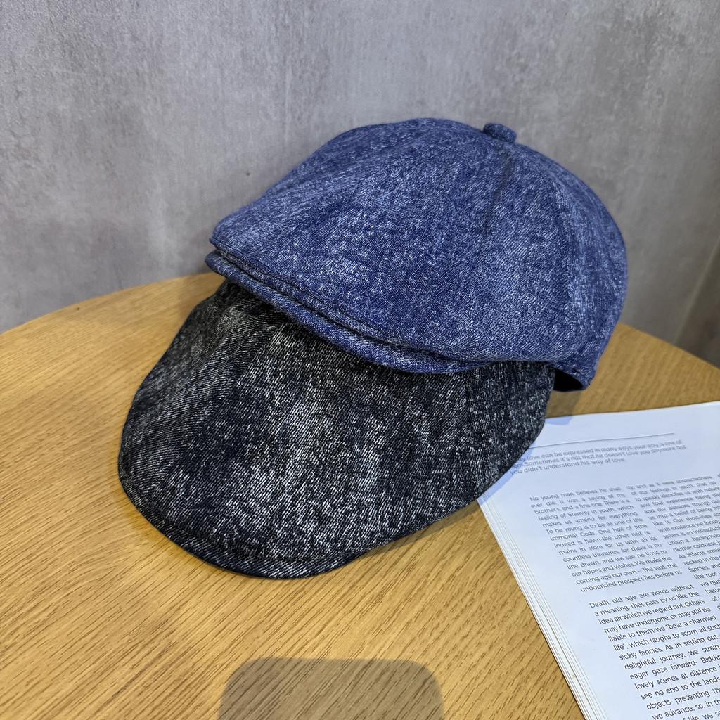 Vintage For Beret Women With Water Wash Denim And Short Brim For Daily Wear