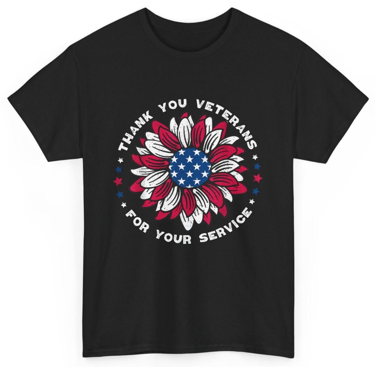 Thank You Veterans Sunflower Military Veterans Day Tribute T-shirt XXL