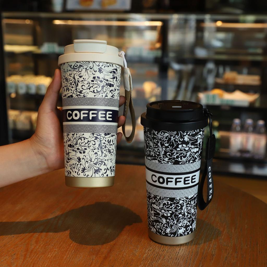 500ML Kelímek se dvěma brčky Módní konvalinka Přenosný kelímek na kávu Nerezová vakuová termoska Dárková láhev na vodu