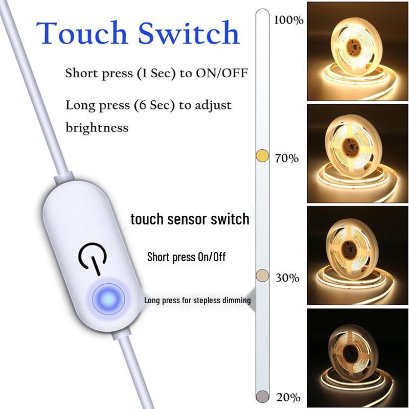 5V USB Waterproof COB LED Strip with Touch Dimming Switch for Cabinets