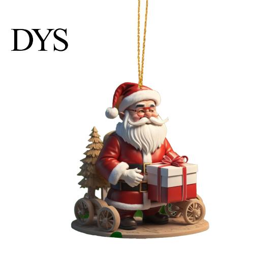 Fun Car Decorations Acrylic Santa Claus Christmas Ornaments 2D Flat Riding Bicycle Hanging Funny Accessory Gift Ideas with Box Decoration for