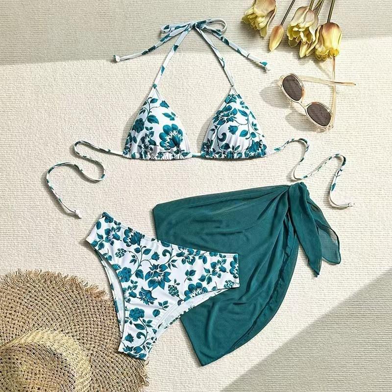 Hot Split Swimsuit Women s Bikini Three-piece Sexy Deep V Gathered Backless Women S