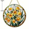 2D Flat Acrylic Garden Round Wall Hanging Decoration Sign, Daffodil Spring Sun Catcher, Nurseries, Vintage Home Decor Wall for Bar Kitchen