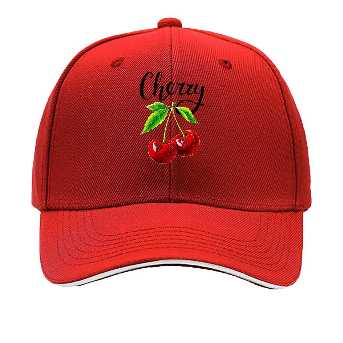 Cherry Script Text Red Cherry Fruit Illustration Sandwich Baseball Cap Unisex Women Sun Cap Outdoor Workouts Hat One Size