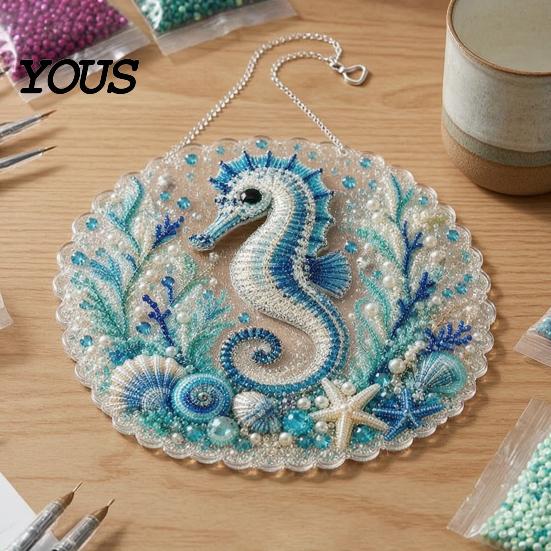 DIY Mosaic Craft for Adults Coastal Faux Pearl Painting Kit, Ocean Theme Art Stress Relief Creative Activity Sparkling Sea Animal Ornament