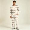 Men's Pajama Set Long Sleeve Top and Long Pants with Button Crotch and Elastic Drawstring Waist for Home Loungewear