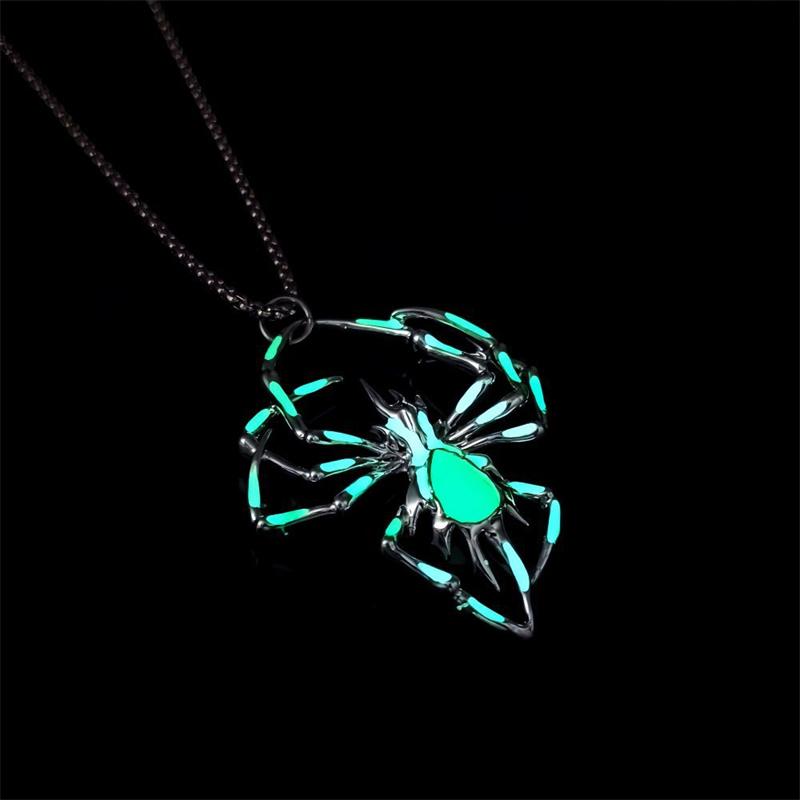 3D Uv Glow In The Dark Spider Necklace, Gothic Hip Hop Alloy Insect Halloween Goth Accessory
