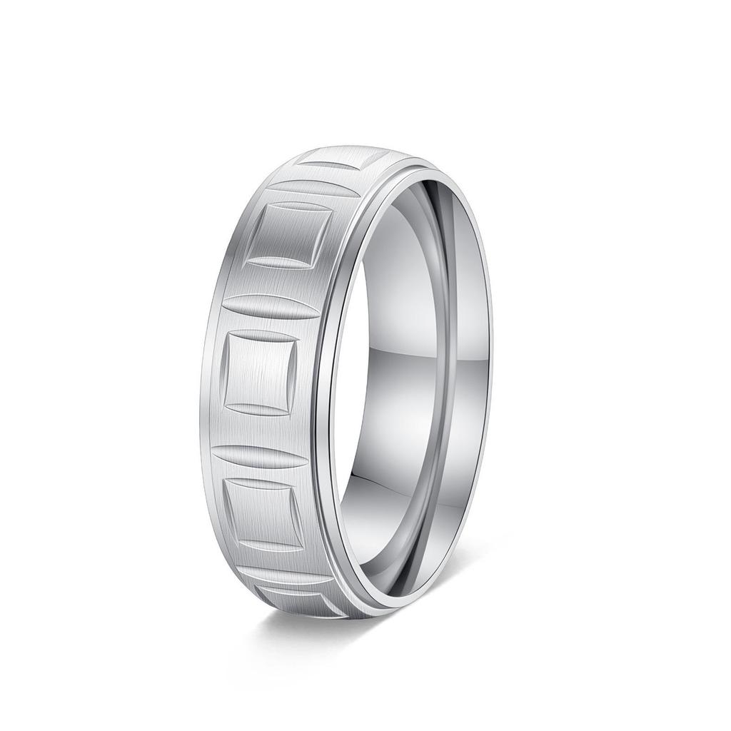 Retro Engraved Stainless Steel Men's Ring - Sanded Titanium, European & American Design, Colorfast