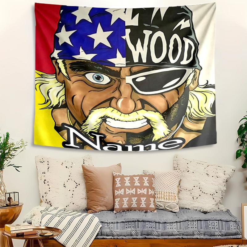 Personalized Hulk Hogan Background Tapestry,Custom Name Birthday Party,Multifunctional Wall Decoration for Home Decor,Various Occasions