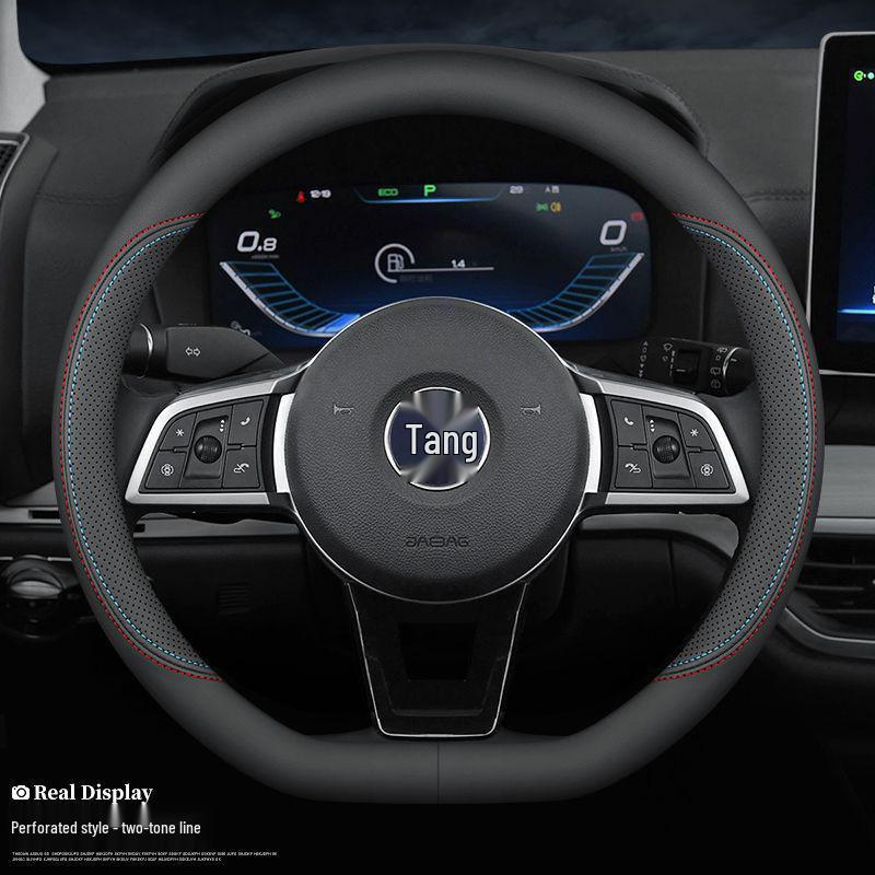 BYD New Energy Genuine Leather Steering Wheel Cover - Ultra-thin, All-season for Han, Tang, Qin, Song, MAX, Yuan, E2F3 models.